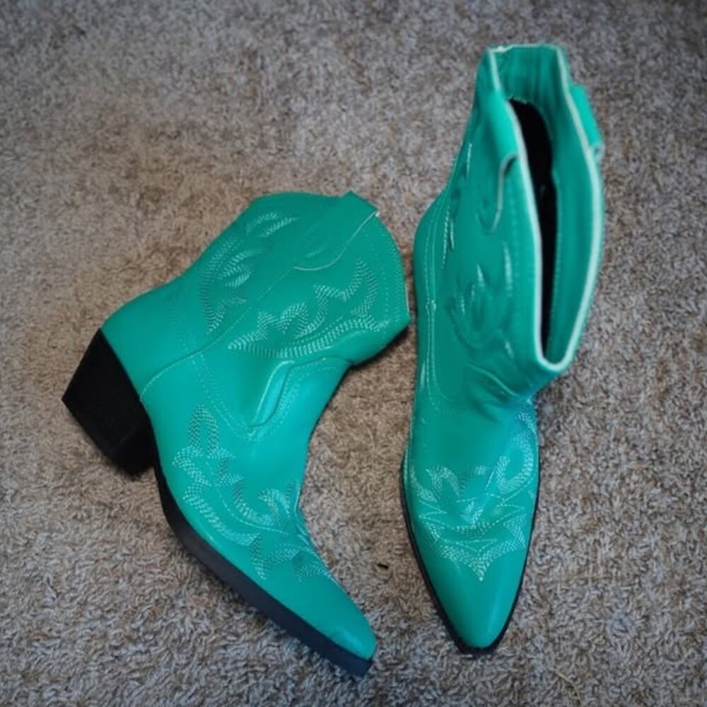 Turquoise Teal Western Cowboy Ankle Boots Size 8/9